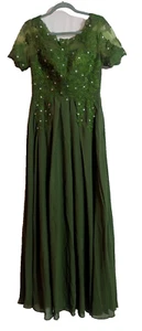 Forest Green Chiffon Embroidered Rhinestone Formal Gown Dress Size 8 fairy SH6 - Picture 1 of 9