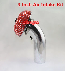 3" INCH CHROME PIPING TURBO SHORT RAM COLD AIR INTAKE INDUCTION PIPE+FILTER KIT - Bild 1 von 11