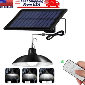 Solar Power LED Pendant Light Garage Shop Lamp Shed Barn Gazebo Yard with Remote - Picture 1 of 9