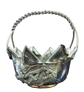 Cesta victoriana Simpson Hall Miller plateada rana flor de cerezo novias - Imagen 1 de 8