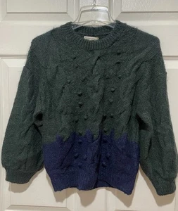 Suéter tejido con cable verde azul de nailon de lana de alpaca The Sunday Collective 8-9 - Imagen 1 de 9