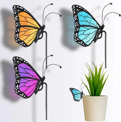 3 Pcs Stained Glass Butterfly Suncatcher Flower Pot Decoration Metal Plant Pot H - Image 1 of 4