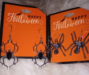 Spinne Ohrringe 2 Paar Halloween Silber Schwarz Strass M-L Ohrhänger Set - Bild 1 von 16