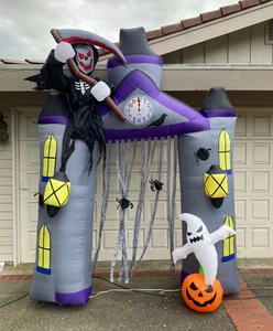 Halloween luftgeblasener aufblasbarer 9'6" Torbogen mit Sensenmann & Geist & LED-Leuchten - Bild 1 von 8