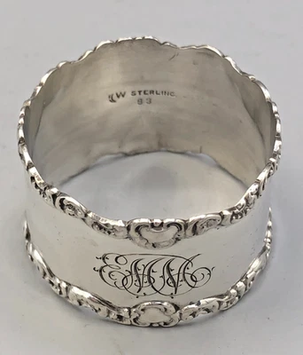 国际餐巾戒指纯银,宽 1 英寸,商品 #83 — 第 1/4 张图片