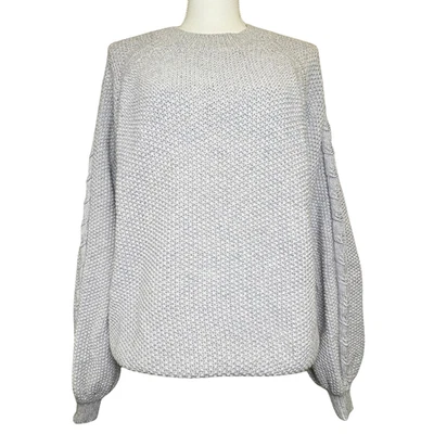 Boden Sweater Womens XL Gray Cable Balloon Sleeve Raglan Knit Crewneck Pullover - Image 1 of 4