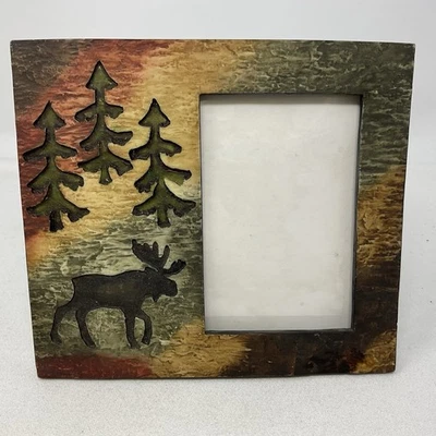 Carved Resin Photo Frame  MOOSE & TREES  7' x 8' Holds 3" x 5" Photo - Image 1 of 4