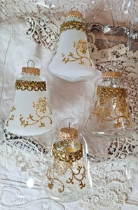 Campana di vetro decorazioni natalizie KREBS stencil stile vittoriano USA scatola da 4 - Foto 1 di 2