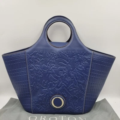 Oroton Market Galaxy Blue Embossed Genuine Leather Medium Tote Bag Purse Rare - Image 1 of 4