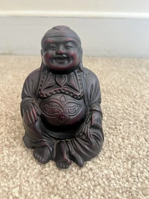 Vintage Laughing Smiling Buddha Figurine Heavy Wood Resin Ornament Statue - Image 1 of 4