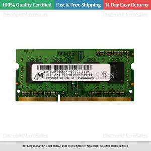 MT8JSF25664HY-1G1D1 Micron 2GB DDR3 SoDimm Non ECC PC3-8500 1066Mhz 1Rx8 - Picture 1 of 1