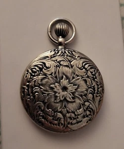 Vtg Antique Sterling Silver Pendant Pocket Watch Style Hollow Floral Flowers - Picture 1 of 10