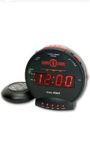 Sonic Bomb Dual Extra Loud Alarm Clock Black with Bed Shaker Vibrating New NIB - Picture 1 of 8