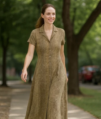 Maxi Vestido Vintage Crazy Horse Liz Claiborne Para Mujer 10 Marrón Leopardo Gato Grande Foto 1 de 4