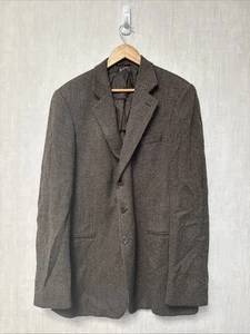 GIORGIO ARMANI Herringbone Wool Blazer Mens Size 54 Regular Brown Jacket - Picture 1 of 9