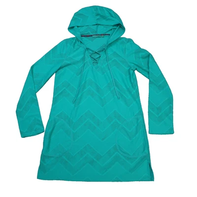 prAna Alexia Beachwear Hooded Swimsuit Cover-Up Womens Small Green Lace Up Top - Imagem 1 de 4