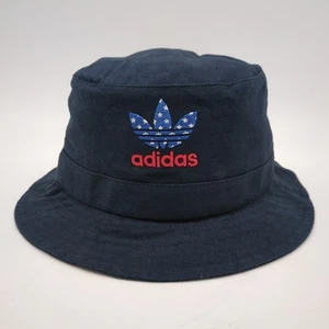 Adidas Stars Stripes USA Logo Bucket Hat Cap Blue Canvas One Size Adult American - Picture 1 of 12