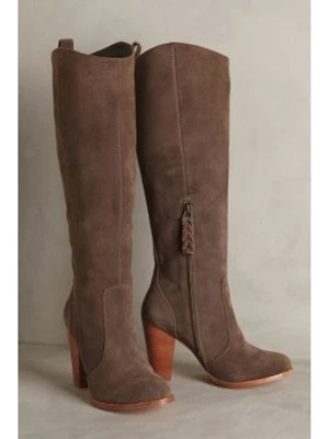 JOIE Womens Gray Pull Tab Dagny Round Toe Block Heel Leather Heeled Boots 35.5 - Image 1 of 4