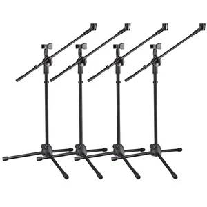 4pcs Microphone Boom Stand Dual Mic Clip Folding Arm Tripod Height Adjust Holder - Picture 1 of 12