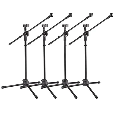 4pcs Microphone Boom Stand Dual Mic Clip Folding Arm Tripod Height Adjust Holder - Image 1 of 4