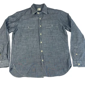 J.Crew Shirt Mens Medium Blue Chin Strap Chambray Button Front Long Sleeve - Picture 1 of 8