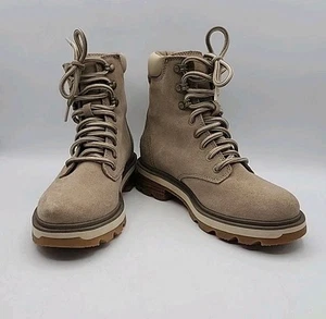 Sorel Lennox wasserdichte Damenstiefel Größe 7 US beige einfarbig runde Spitze Schnürung Logo - Bild 1 von 14