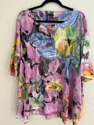 Camisa Para Mujer Nally & Millie Multicolor Manga Corta Artística Hi Lo Talla XL NUEVA Foto 1 de 4