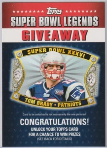 2011 Topps New England Patriots Tom Brady #SBL-XXXVI Super Bowl Legends Insert - Bild 1 von 1
