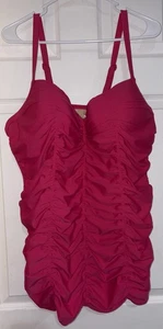 SWIM BY CACIQUE BRIGHT PINK RUCHED GATHERED TANKINI TOP w/BIB 42D - Picture 1 of 4