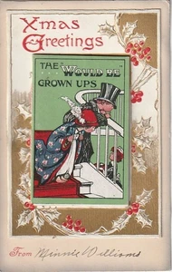 Xmas Greetings NOVELTY Postcard Small Book attached The Would Be Grown Ups - Picture 1 of 9