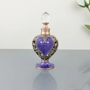 Botella de Vidrio de Perfume Púrpura De Colección Cristal Apertura Metal Recargable Regalo Vacío - Imagen 1 de 2