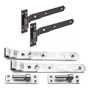 Garden Gate Hinges Heavy Duty Hook and Band Pins Set Kit Metal Galvanised Black - Picture 1 of 12