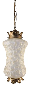 HOLLYWOOD REGENCY IRIDESCENT WHITE PEARL COLOR GLASS PENDANT LIGHT FIXTURE#1 - Picture 1 of 10