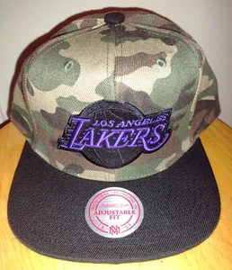 LeBron James Kobe Bryant Hat Natural Camo Mitchell & Ness LA Lakers Snapback Cap - Picture 1 of 8