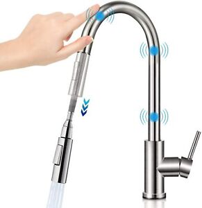Touch Kitchen Sink Faucet Pull Out Sprayer Brushed Nickel Mixer Tap Stainless