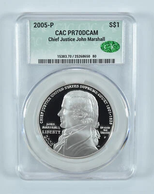2005-P John Marshall Commemorative Silver Dollar PR70 DCAM CAC - Image 1 of 4