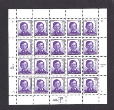 US Scott# 3166 1997 32c Pane of 20 Padre Felix Varela P#P1 UR MNH VF - Image 1 of 2