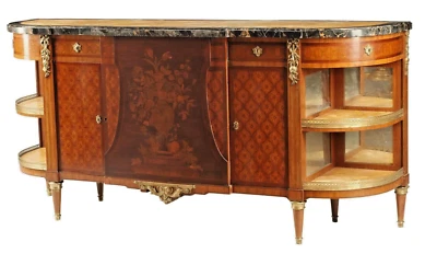 Commode A L'anglaise, Sideboard, Louis XVI Style Marquetry, Marble Top, Vintage! - Image 1 of 4