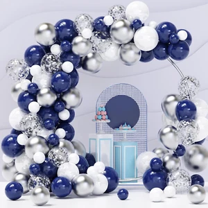 Arco Palloncini Blu, 120 Pezzi Arco per Palloncini Argento Bianchi per Compleann - Foto 1 di 12