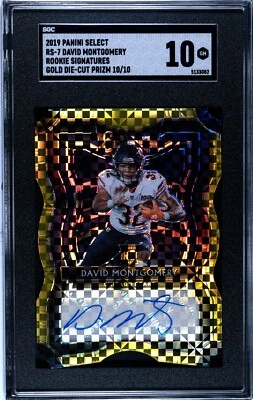 2019 SELECT DAVID MONTGOMERY GOLD DIE CUT /10 AUTO CHECKERBOARD PRIZM SGC GM 10 - Image 1 of 2