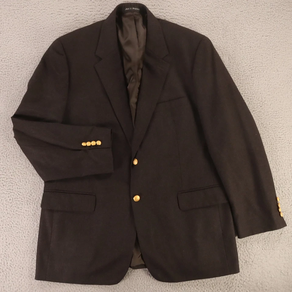 Serge Twill Jacket L Black Brushed Flannel Wool Twill Blazer Metal Buttons 44R - Image 1 of 4