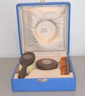 Ancien Coffret de Naissance Nécessaire de Toilette Bois et Argent - Photo 1/4