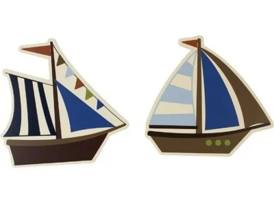 Paquete de 2 veleros náuticos barcos decoración de pared infantil niños madera 10,5" océano AZUL Foto 1 de 4