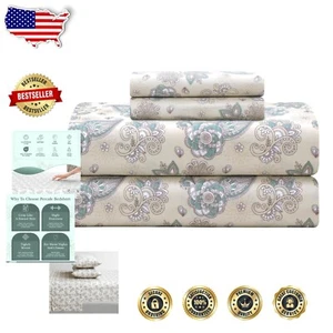 Percale Weave Bedding Set - King Size, 4-Piece, 300 TC, Beige Paisley - Picture 1 of 11