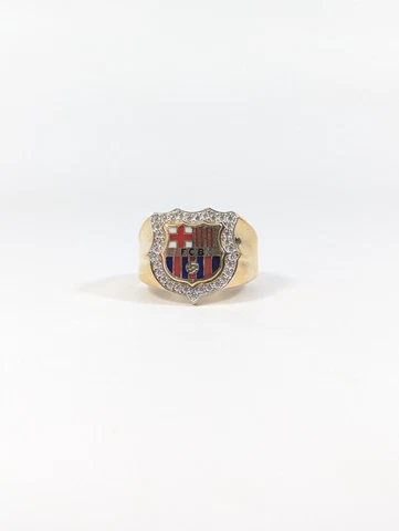 14K Yellow Gold Men's Barcelona Futbol - Soccer Club Ring - FCB La Liga ⚽ Cover