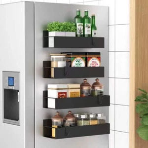 4 Pack Magnetic Spice Storage Rack Organizer for Refrigerator and Oven, Black Fr - Picture 1 of 12