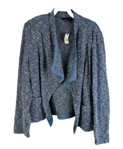 New Talbots Womens Large Marled Knit Open Draped Cardigan Sweater Coat Blue - Picture 1 of 8
