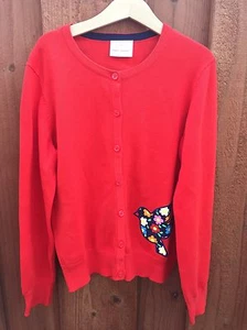 Hanna Andersson Girls 140 Bird Red Cardigan Sweater Button Down - Picture 1 of 4