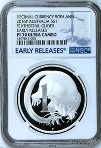 2016 50th Ann. Australian Decimal Currency Glider $1 Silver coin NGC PF70  - Picture 1 of 2