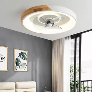 Contemporary Flush Mount Ceiling Fan LED Dimm Pendant Light Living Room Lighting - Picture 1 of 9